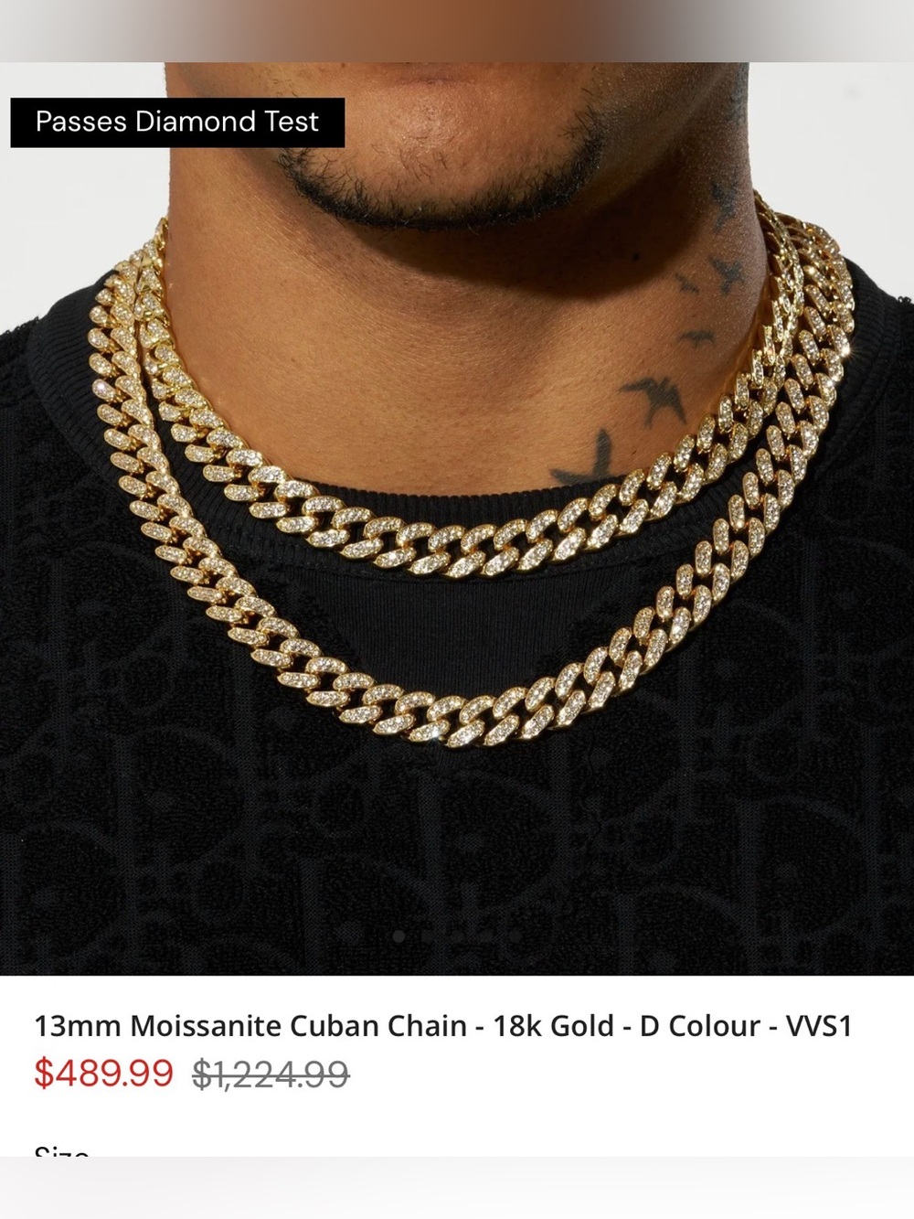 Gold Cuban Link Chain Necklace - Paved Moissanite